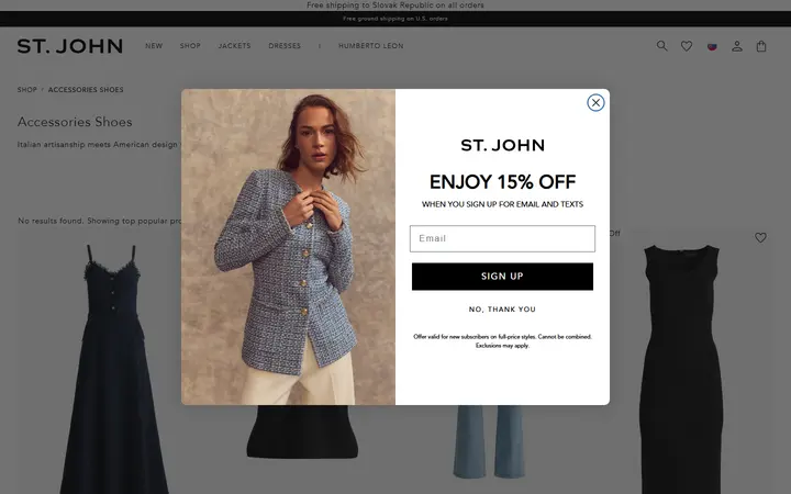 Website page titled Shop Women's Designer Shoes – St. John Knits