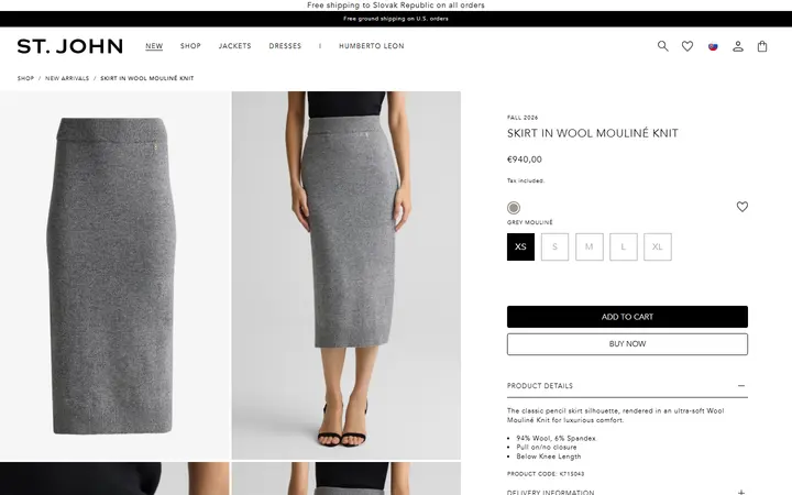 Website page titled Skirt In Wool Mouliné Knit – St. John Knits