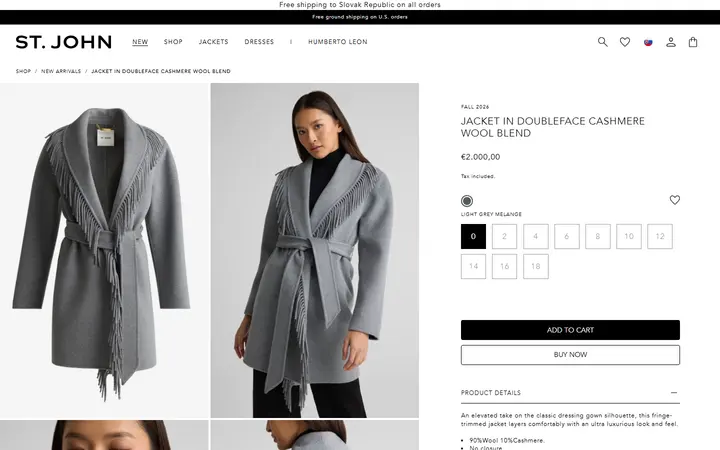 Website page titled Jacket In Doubleface Cashmere Wool Blend – St. John Knits