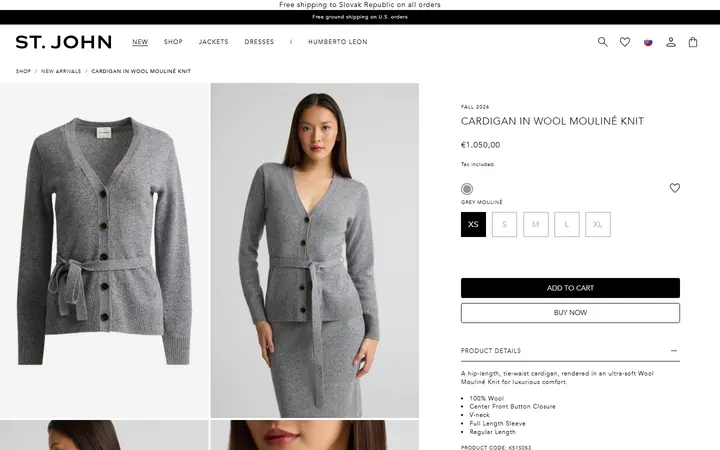 Website page titled Cardigan In Wool Mouliné Knit – St. John Knits