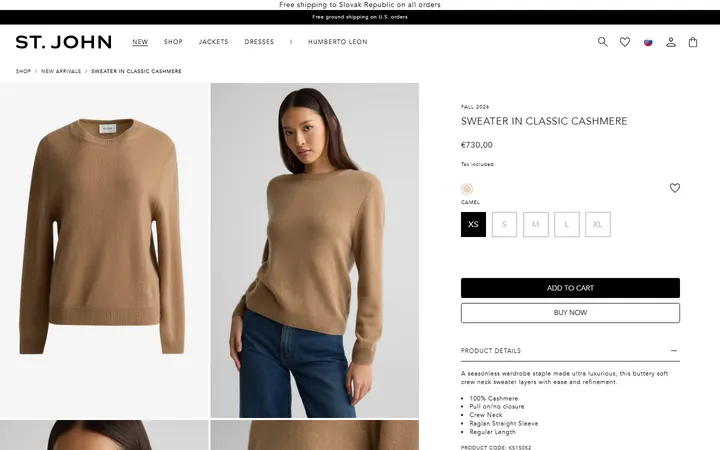 Website page titled Sweater In Classic Cashmere – St. John Knits