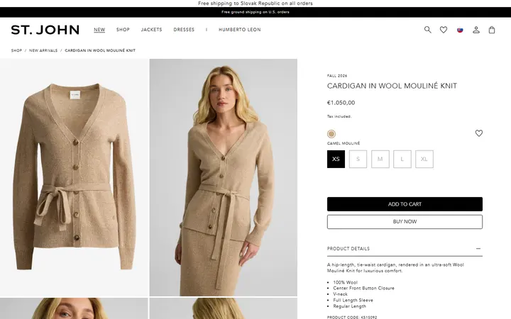 Website page titled Cardigan In Wool Mouliné Knit – St. John Knits