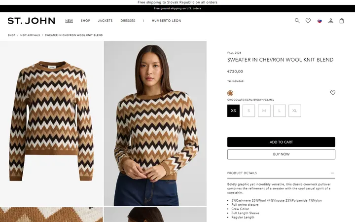 Website page titled Sweater In Chevron Wool Knit Blend – St. John Knits
