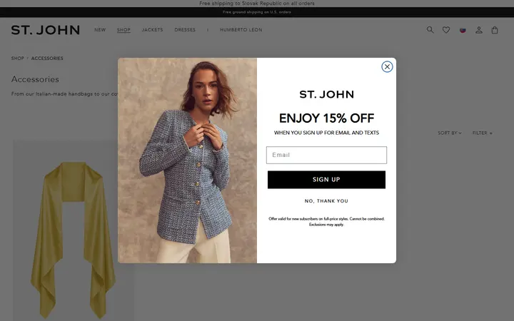 Website page titled Shop Women's Designer Accessories – St. John Knits