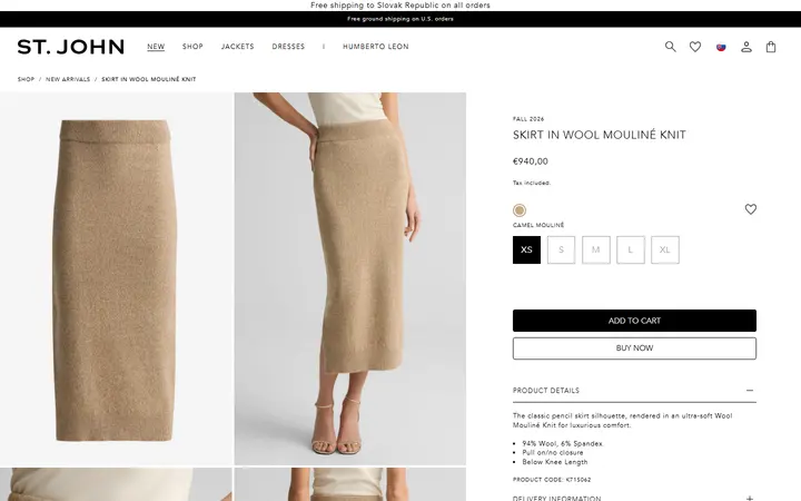 Website page titled Skirt In Wool Mouliné Knit – St. John Knits