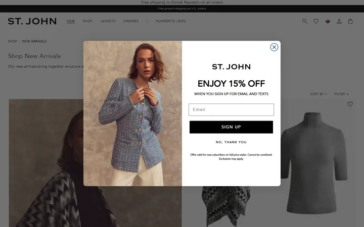 Website page titled Discover the Latest from St. John – St. John Knits