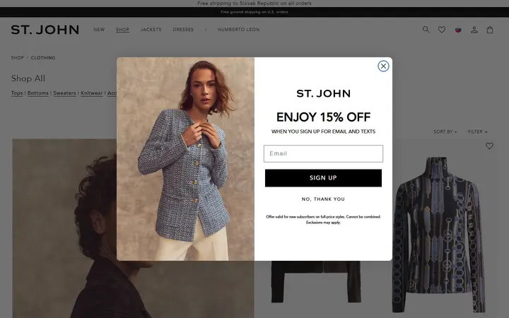 Website page titled Shop Women's Clothing – St. John Knits