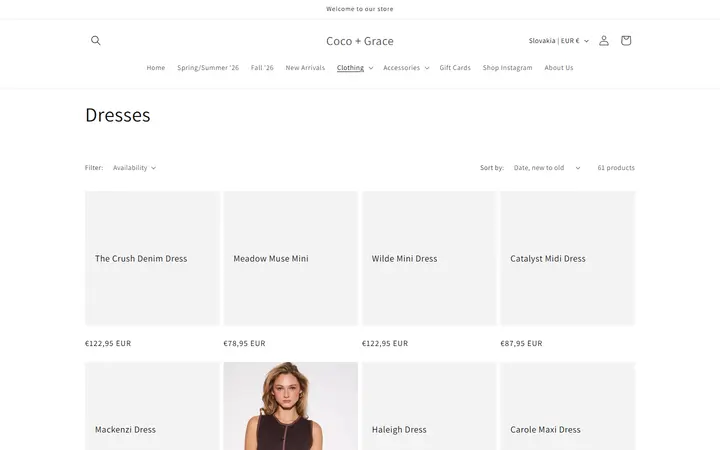 Website page titled Dresses – Coco + Grace