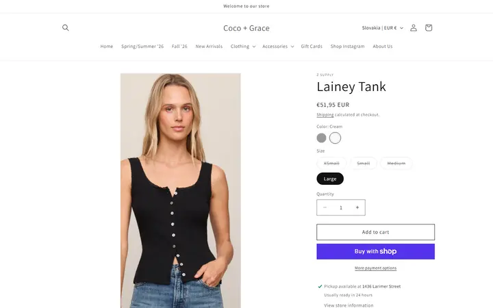 Website page titled Lainey Tank – Coco + Grace