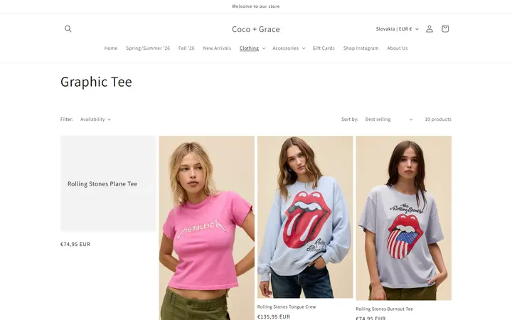 Website page titled Graphic Tee – Coco + Grace