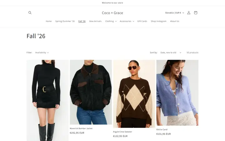 Website page titled Fall '26 – Coco + Grace