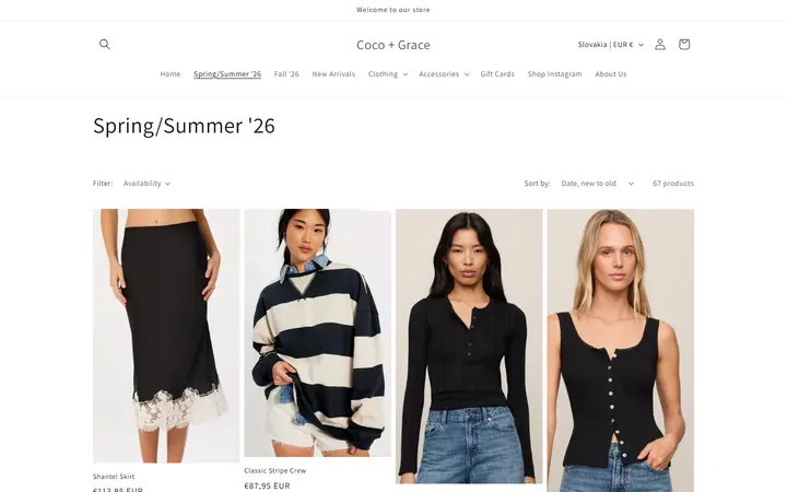 Website page titled Spring/Summer '26 – Coco + Grace