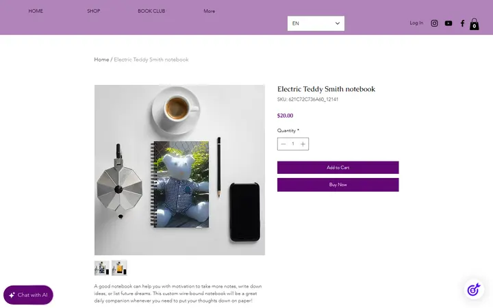 Website page titled Electric Teddy Smith notebook | Misscherellecakes