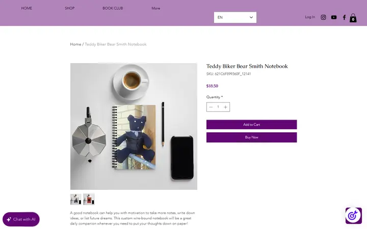 Website page titled Teddy Biker Bear Smith Notebook | Misscherellecakes