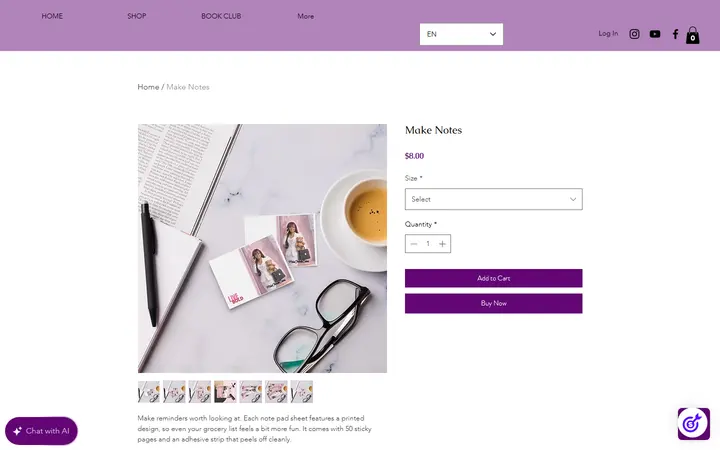 Website page titled Make Notes | Misscherellecakes
