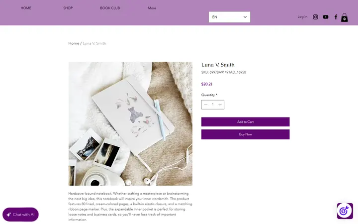 Website page titled Luna V. Smith | Misscherellecakes
