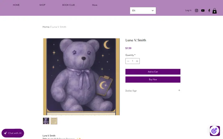 Website page titled Luna V. Smith | Misscherellecakes
