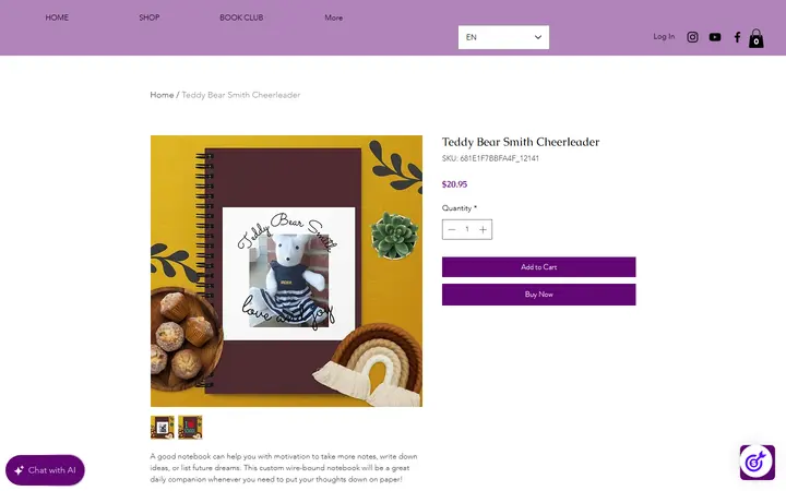Website page titled Teddy Bear Smith Cheerleader | Misscherellecakes