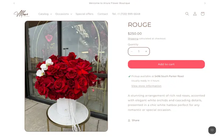 Website page titled ROUGE – Allure Flower Boutique