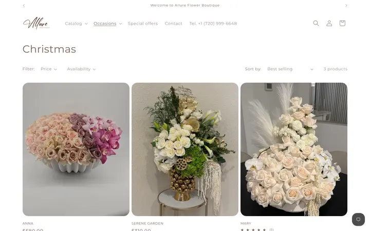 Website page titled Christmas – Allure Flower Boutique