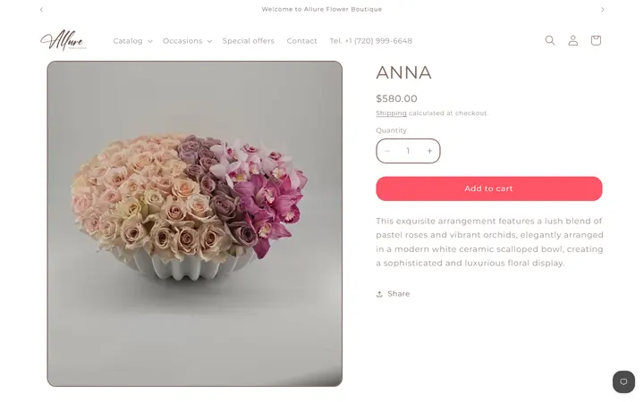 Website page titled ANNA – Allure Flower Boutique