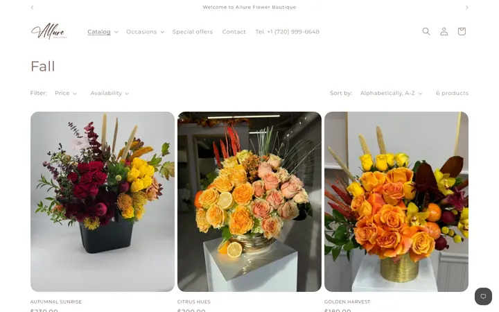 Website page titled Fall – Allure Flower Boutique