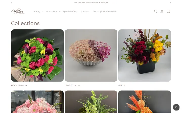 Website page titled Collections – Allure Flower Boutique