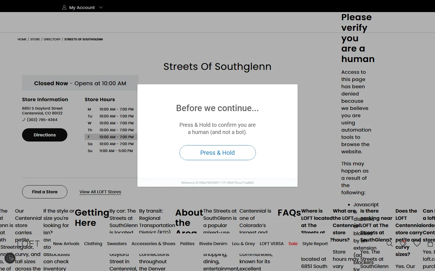 Viewport capture of LOFT website