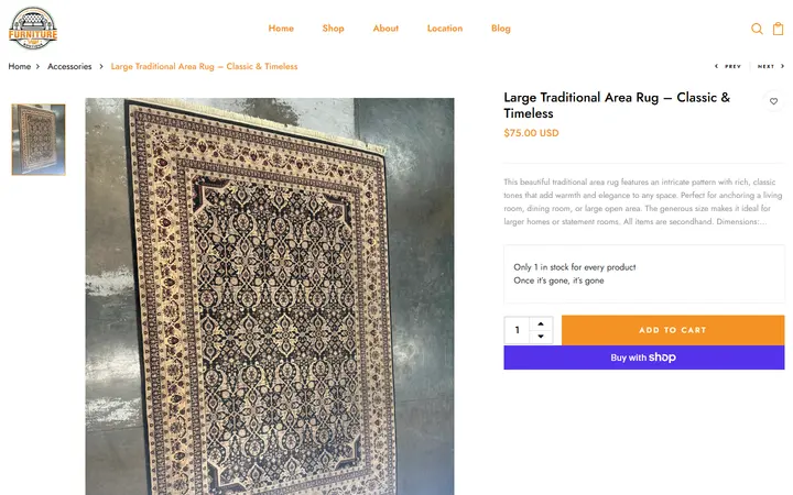Website page titled Large Traditional Area Rug – Classic &amp; Timeless