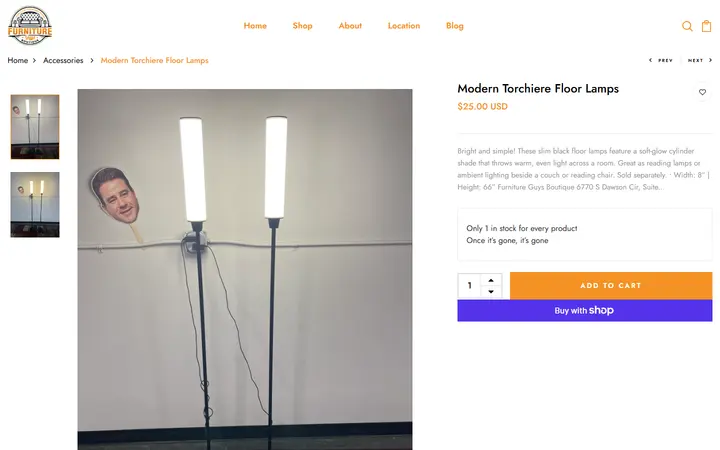Website page titled Modern Torchiere Floor Lamps