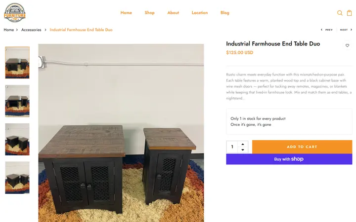 Website page titled Industrial Farmhouse End Table Duo