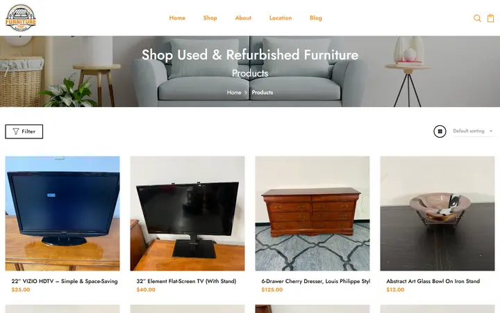 Website page titled Used Furniture & Decor | Furniture Guys Boutique