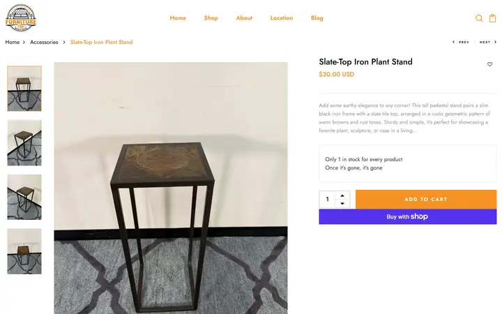 Website page titled Slate-Top Iron Plant Stand