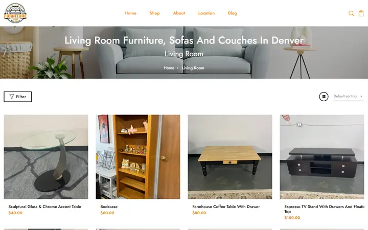 Website page titled Living Room Furniture & Sofas | Used Couches Denver Metro