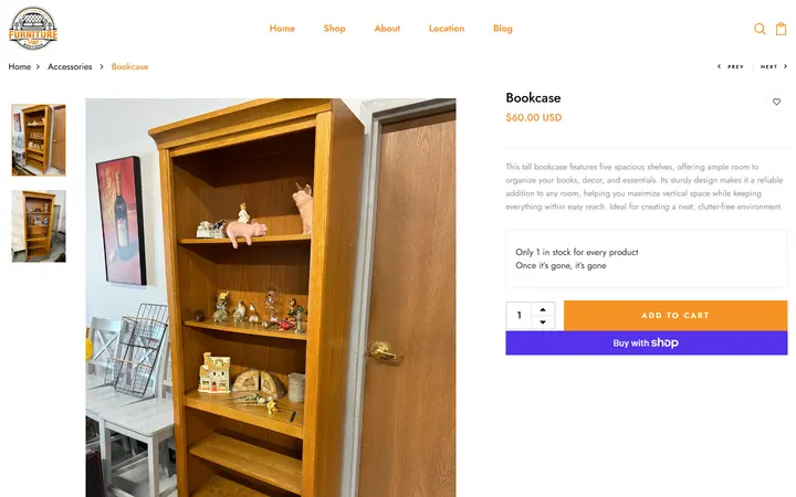 Website page titled Bookcase