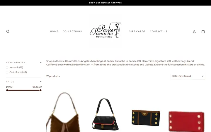 Website page titled Hammitt Handbags | Parker Panache | Parker, CO